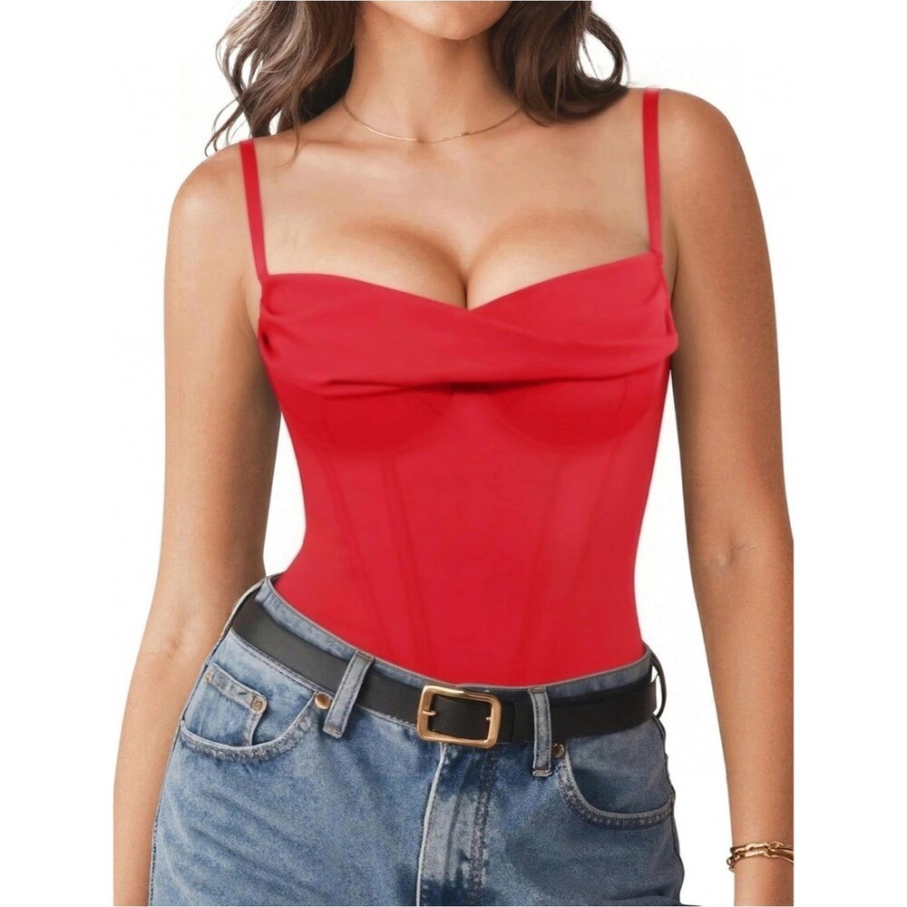 Popilush Shapewear Bodysuit Tummy Control Cowl Neck Corset Red S NWT